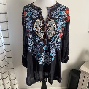 Johnny Was XXL Tunic Blouse Embroidered Floral Top